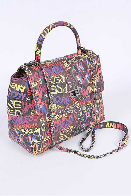 Top Handle Graffiti Convertible Shoulder Bag