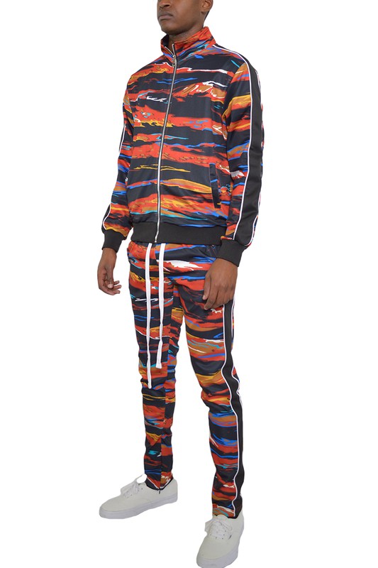 MENS PRINT FULL ZIP TRACK SUIT SET