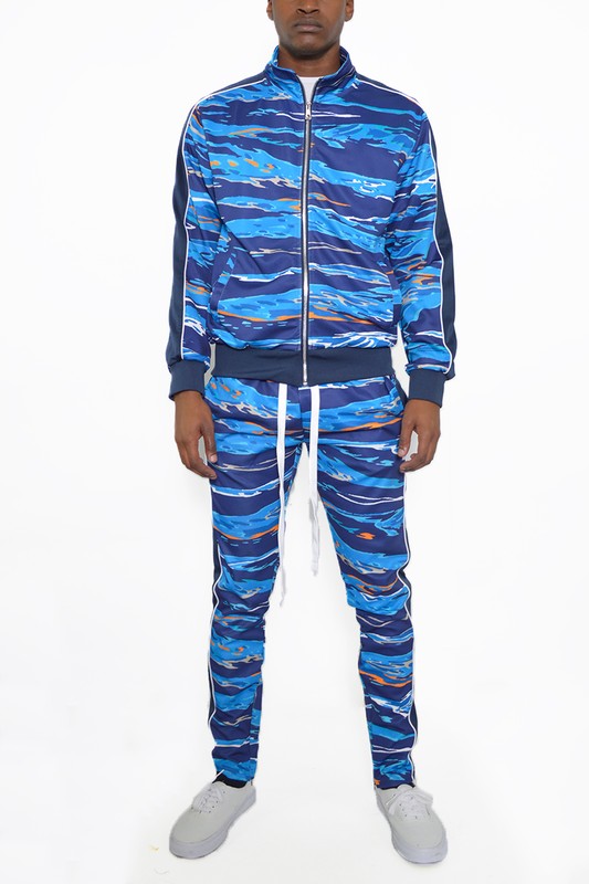 MENS PRINT FULL ZIP TRACK SUIT SET