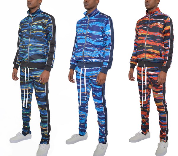 MENS PRINT FULL ZIP TRACK SUIT SET