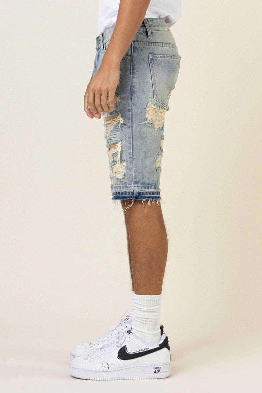 Heavy Rip & Repair Released hem Denim Shorts