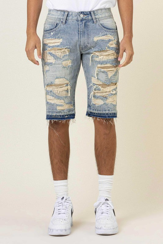 Heavy Rip & Repair Released hem Denim Shorts