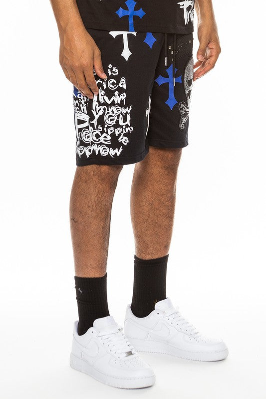 Weiv Mens Chrome Cross Skull Shorts