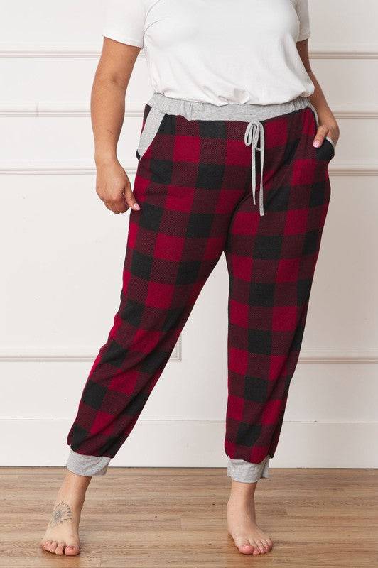 Plus Checkered Print Drawstring Jogger