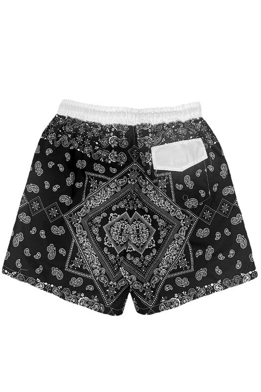 Paisley Bandana Print Swim Trunks Board Shorts